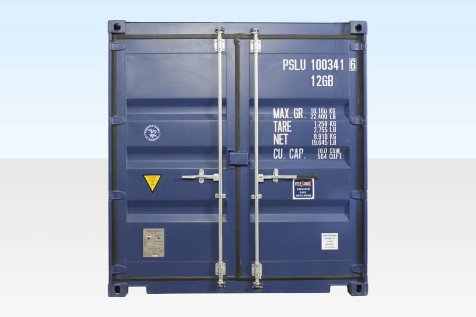 10ft shipping container blue side view