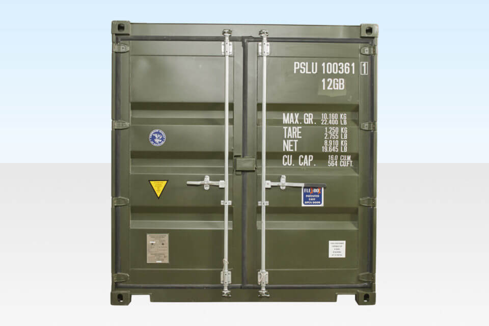 10ft shipping container green side view